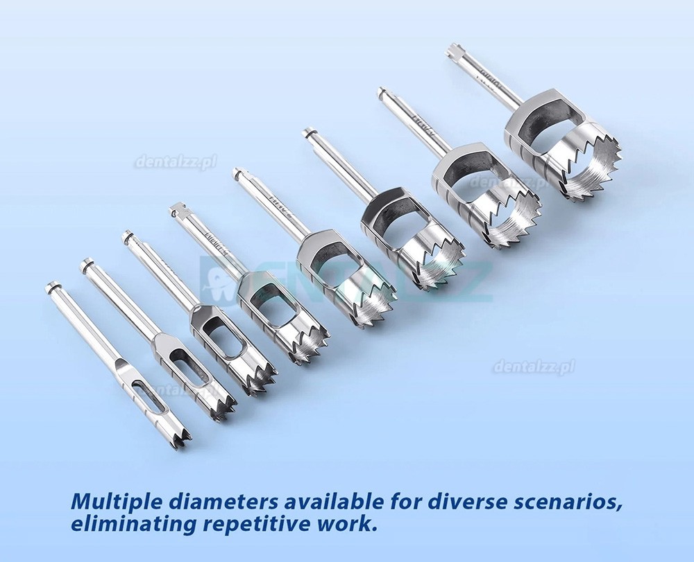 Zestaw Trepan&oacute;w Kostnych Kr&oacute;tkich Implantologicznych 8 Szt.